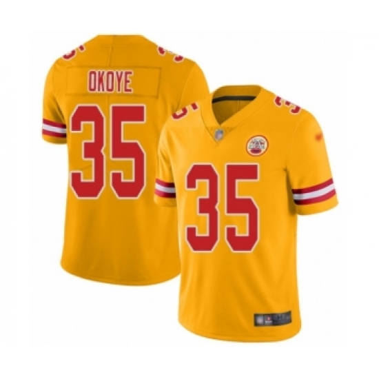 Youth Kansas City Chiefs 35 Christian Okoye Limited Gold Inverted Legend Football Jersey