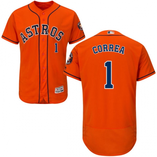 Men's Majestic Houston Astros 1 Carlos Correa Orange Alternate Flex Base Authentic Collection MLB Jersey