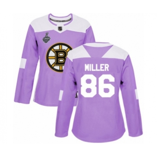 Women's Boston Bruins 86 Kevan Miller Authentic Purple Fights Cancer Practice 2019 Stanley Cup Final Bound Hockey Jersey