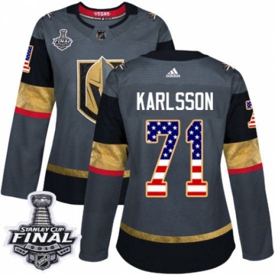 Women's Adidas Vegas Golden Knights 71 William Karlsson Authentic Gray USA Flag Fashion 2018 Stanley Cup Final NHL Jersey