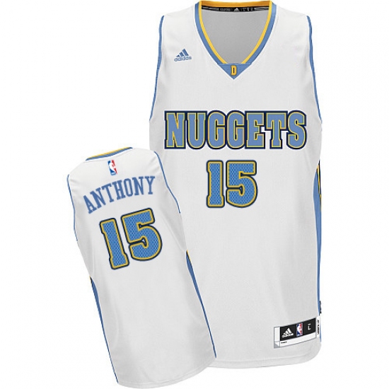 Men's Adidas Denver Nuggets 15 Carmelo Anthony Swingman White Home NBA Jersey