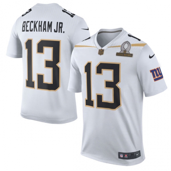 Men's Nike New York Giants 13 Odell Beckham Jr Elite White Team Rice 2016 Pro Bowl NFL Jersey