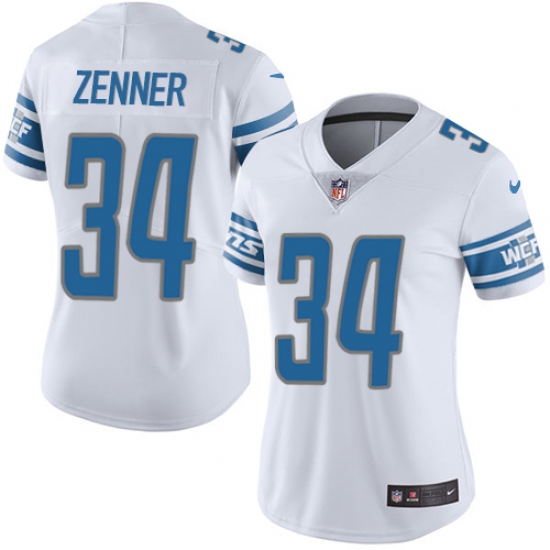 Women's Nike Detroit Lions 34 Zach Zenner Elite White NFL Jersey