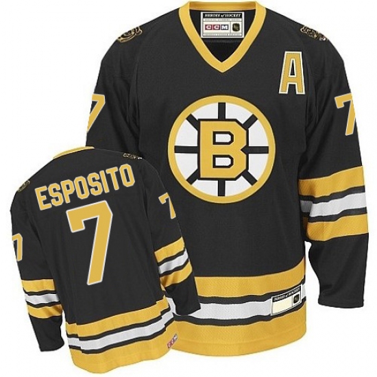 Men's CCM Boston Bruins 7 Phil Esposito Premier Black/Gold Throwback NHL Jersey