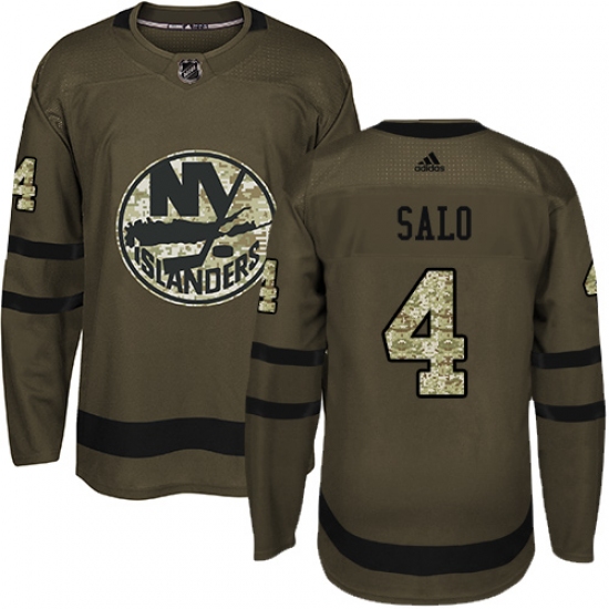 Men's Adidas New York Islanders 4 Robin Salo Authentic Green Salute to Service NHL Jersey