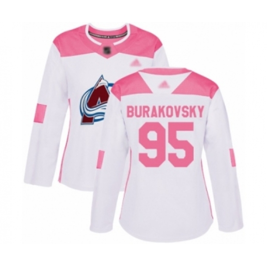 Women's Colorado Avalanche 95 Andre Burakovsky Authentic White Pink Fashion Hockey Jersey