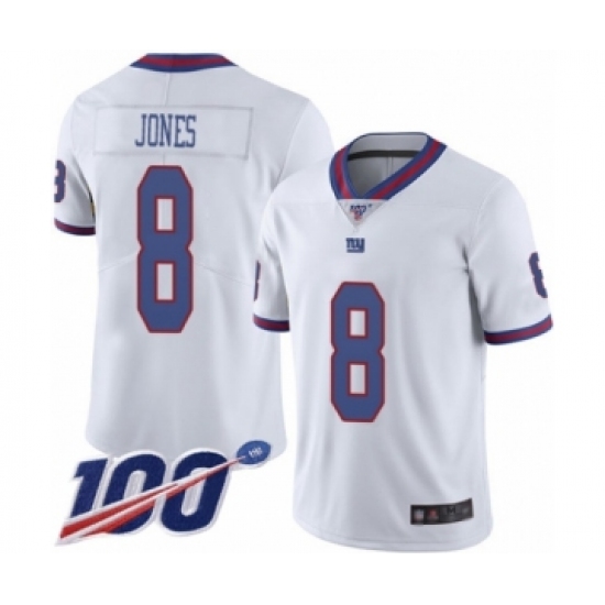 Men's New York Giants 8 Daniel Jones Limited White Rush Vapor Untouchable 100th Season Football Jersey