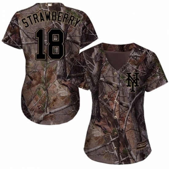 Women's Majestic New York Mets 18 Darryl Strawberry Authentic Camo Realtree Collection Flex Base MLB Jersey