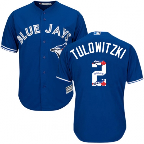 Men's Majestic Toronto Blue Jays 2 Troy Tulowitzki Authentic Blue Team Logo Fashion MLB Jersey