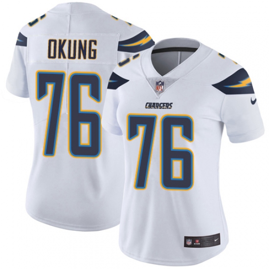 Women's Nike Los Angeles Chargers 76 Russell Okung White Vapor Untouchable Limited Player NFL Jersey