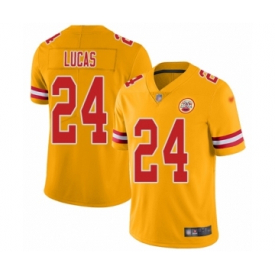 Youth Kansas City Chiefs 24 Jordan Lucas Limited Gold Inverted Legend Football Jersey