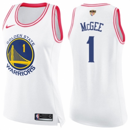 Women's Nike Golden State Warriors 1 JaVale McGee Swingman White/Pink Fashion 2018 NBA Finals Bound NBA Jersey