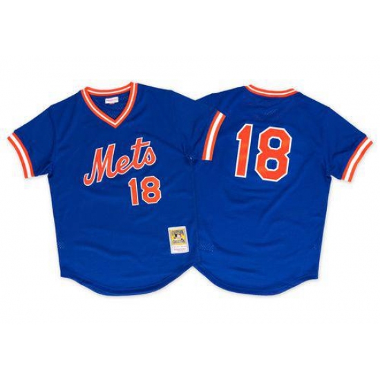 Men's Mitchell and Ness 1986 New York Mets 18 Darryl Strawberry Replica Royal Blue Throwback MLB Jersey