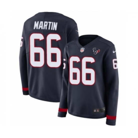 Women's Nike Houston Texans 66 Nick Martin Limited Navy Blue Therma Long Sleeve NFL Jersey