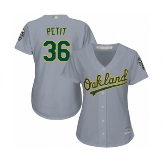 Women's Oakland Athletics 36 Yusmeiro Petit Authentic Grey Road Cool Base Baseball Player Jersey