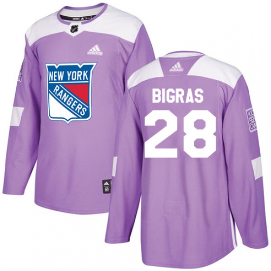 Men's Adidas New York Rangers 28 Chris Bigras Authentic Purple Fights Cancer Practice NHL Jersey