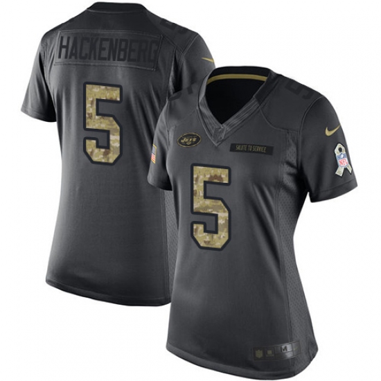 Women's Nike New York Jets 5 Christian Hackenberg Limited Black 2016 Salute to Service NFL Jersey