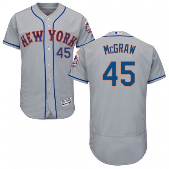 Men's Majestic New York Mets 45 Tug McGraw Grey Road Flex Base Authentic Collection MLB Jersey