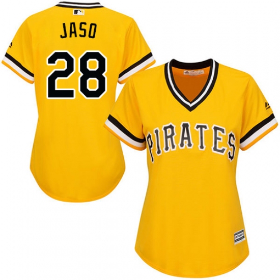 Women's Majestic Pittsburgh Pirates 28 John Jaso Authentic Gold Alternate Cool Base MLB Jersey