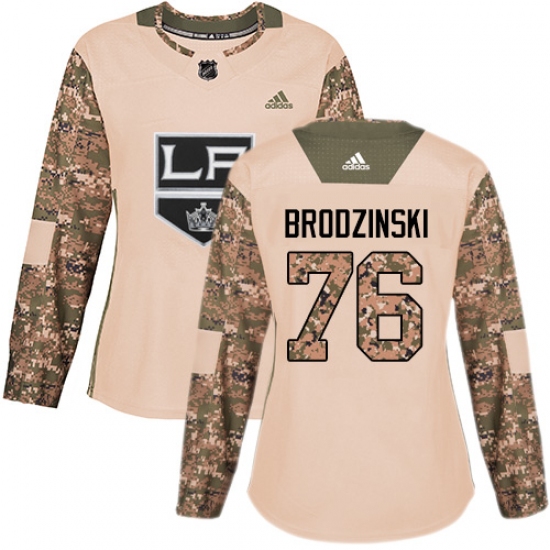 Women's Adidas Los Angeles Kings 76 Jonny Brodzinski Authentic Camo Veterans Day Practice NHL Jersey