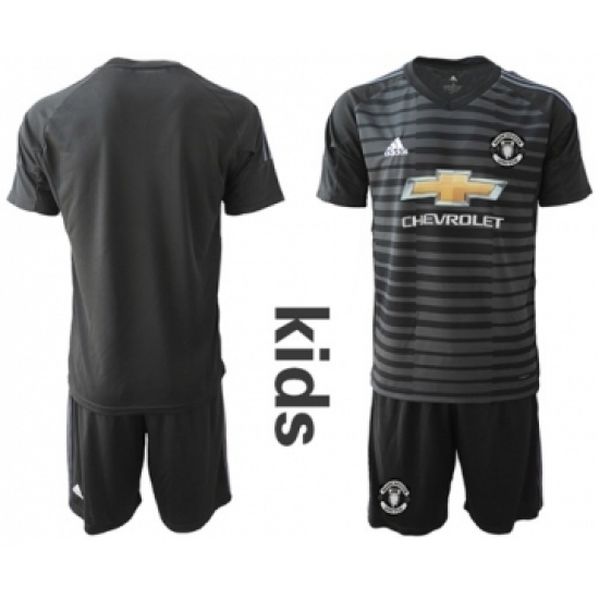 Manchester United Blank Black Goalkeeper Kid Soccer Club Jersey