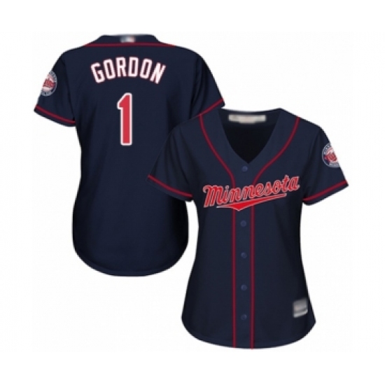 Women's Minnesota Twins 1 Nick Gordon Authentic Navy Blue Alternate Road Cool Base Baseball Player Jersey