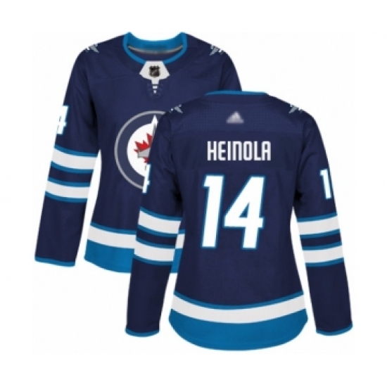 Women's Winnipeg Jets 14 Ville Heinola Authentic Navy Blue Home Hockey Jersey