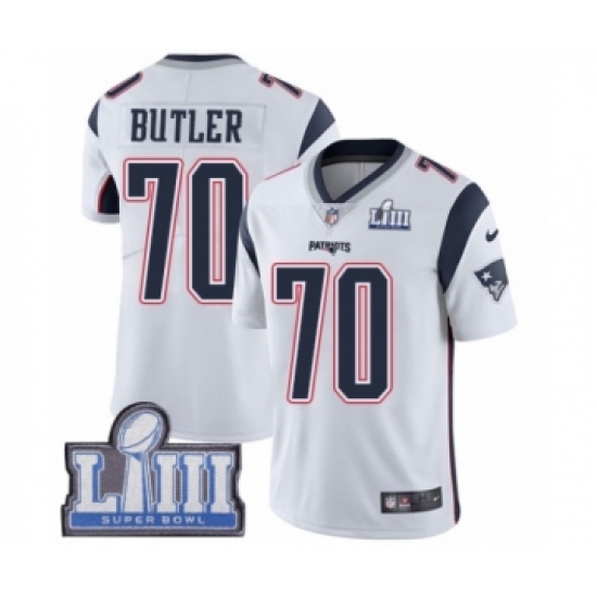 Youth Nike New England Patriots 70 Adam Butler White Vapor Untouchable Limited Player Super Bowl LIII Bound NFL Jersey