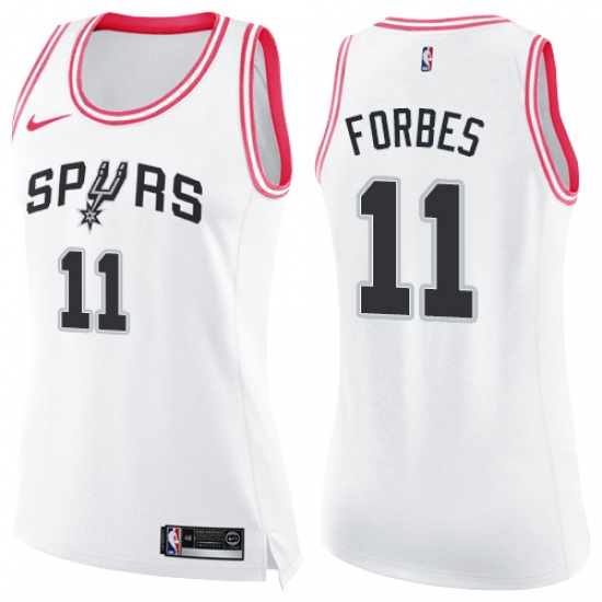 Women's Nike San Antonio Spurs 11 Bryn Forbes Swingman White Pink Fashion NBA Jersey