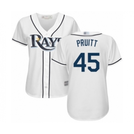 Women's Tampa Bay Rays 45 Austin Pruitt Authentic White Home Cool Base Baseball Player Jersey