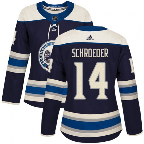 Women's Adidas Columbus Blue Jackets 14 Jordan Schroeder Authentic Navy Blue Alternate NHL Jersey