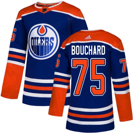 Men's Adidas Edmonton Oilers 75 Evan Bouchard Premier Royal Blue Alternate NHL Jersey