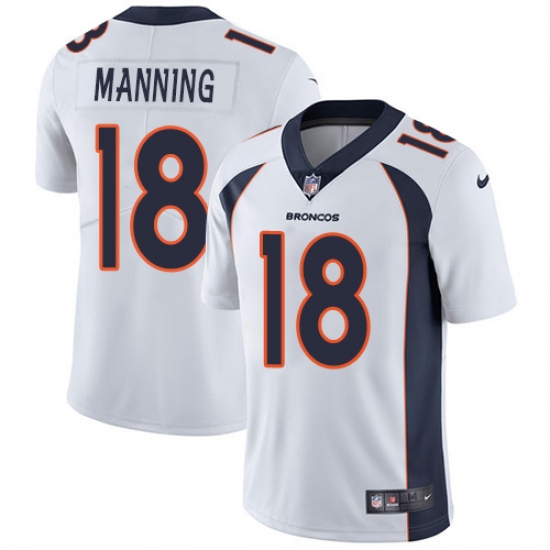 Men's Nike Denver Broncos 18 Peyton Manning White Vapor Untouchable Limited Player NFL Jersey