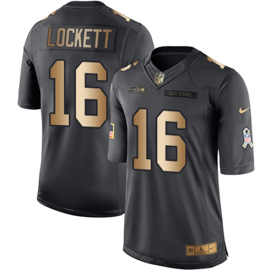 Youth Nike Seattle Seahawks 16 Tyler Lockett Limited Black/Gold Salute to Service NFL Jersey