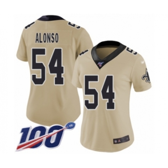 Women's New Orleans Saints 54 Kiko Alonso Limited Gold Inverted Legend 100th Season Football Jersey