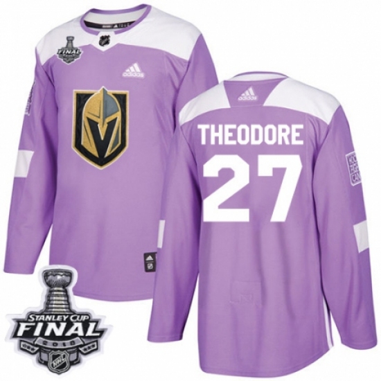 Men's Adidas Vegas Golden Knights 27 Shea Theodore Authentic Purple Fights Cancer Practice 2018 Stanley Cup Final NHL Jersey