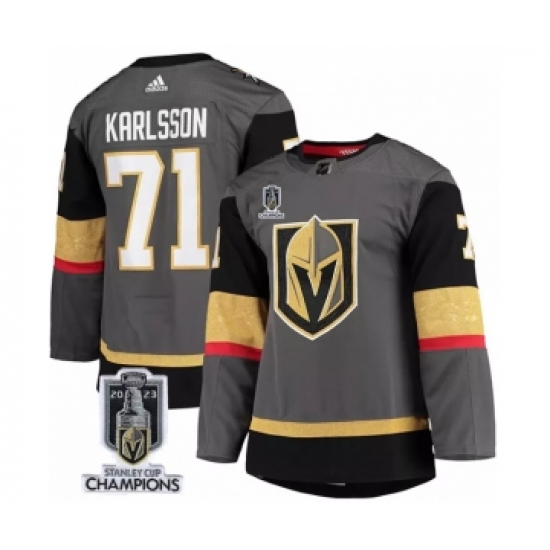 Men's Vegas Golden Knights 71 William Karlsson Gray 2023 Stanley Cup Champions Stitched Jersey