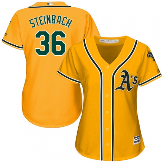 Women's Majestic Oakland Athletics 36 Terry Steinbach Authentic Gold Alternate 2 Cool Base MLB Jersey