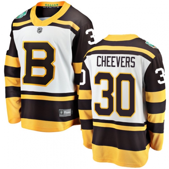 Men's Boston Bruins 30 Gerry Cheevers White 2019 Winter Classic Fanatics Branded Breakaway NHL Jersey