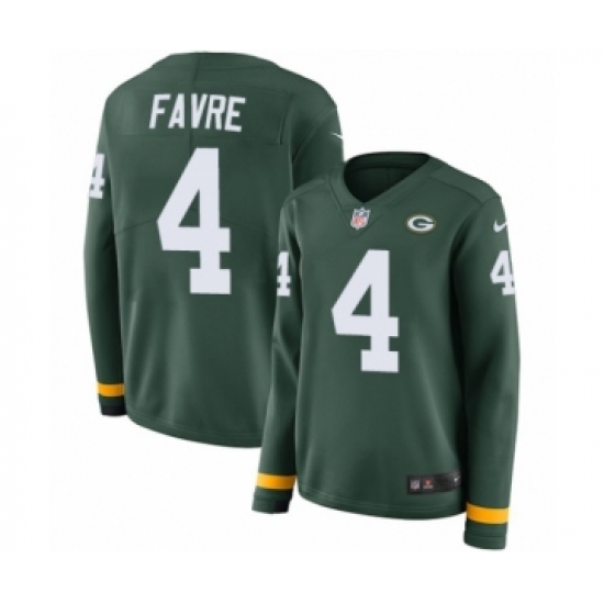 Women's Nike Green Bay Packers 4 Brett Favre Limited Green Therma Long Sleeve NFL Jersey