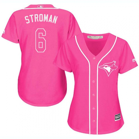 Women's Majestic Toronto Blue Jays 6 Marcus Stroman Replica Pink Fashion Cool Base MLB Jersey