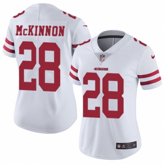 Women's Nike San Francisco 49ers 28 Jerick McKinnon White Vapor Untouchable Elite Player NFL Jersey