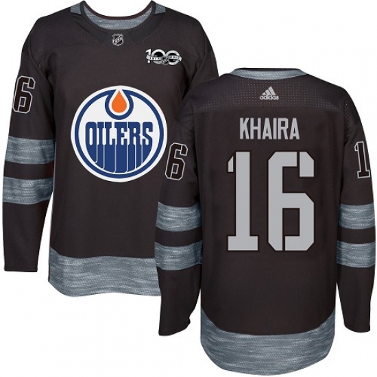 Men's Adidas Edmonton Oilers 16 Jujhar Khaira Authentic Black 1917-2017 100th Anniversary NHL Jersey