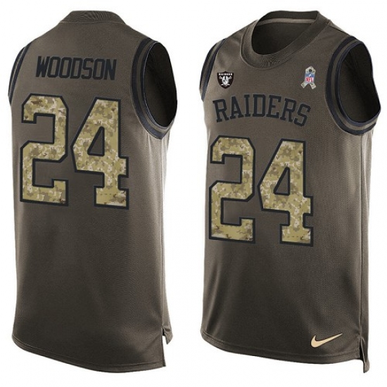 Men's Nike Oakland Raiders 24 Charles Woodson Limited Green Salute to Service Tank Top NFL Jersey