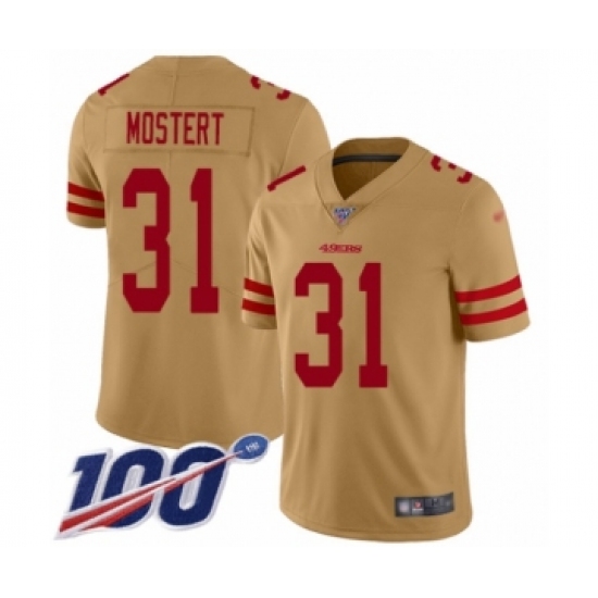 Youth San Francisco 49ers 31 Raheem Mostert Limited Gold Inverted Legend 100th Season Football Jersey