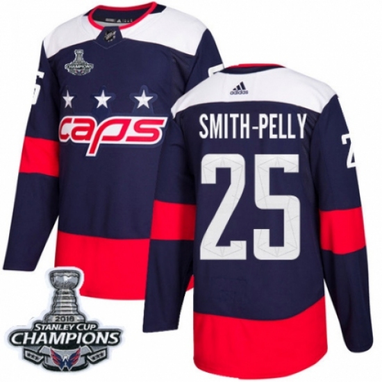 Youth Adidas Washington Capitals 25 Devante Smith-Pelly Authentic Navy Blue 2018 Stadium Series 2018 Stanley Cup Final Champions NHL Jersey