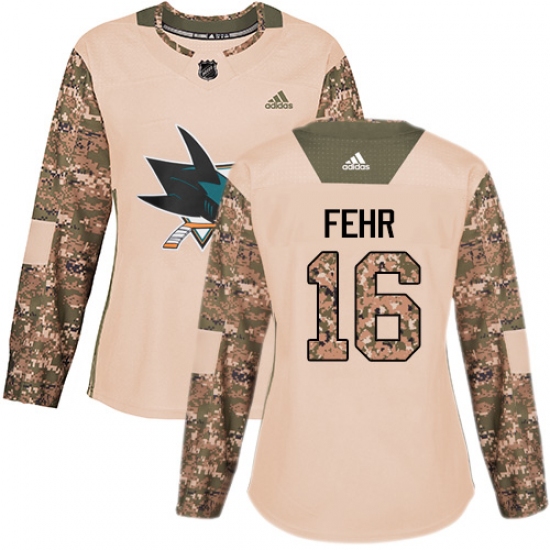 Women's Adidas San Jose Sharks 16 Eric Fehr Authentic Camo Veterans Day Practice NHL Jersey