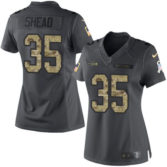 Women's Nike Seattle Seahawks 35 DeShawn Shead Limited Black 2016 Salute to Service NFL Jersey