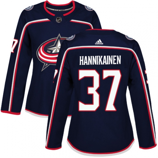 Women's Adidas Columbus Blue Jackets 37 Markus Hannikainen Authentic Navy Blue Home NHL Jersey