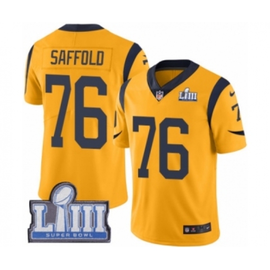 Youth Nike Los Angeles Rams 76 Rodger Saffold Limited Gold Rush Vapor Untouchable Super Bowl LIII Bound NFL Jersey